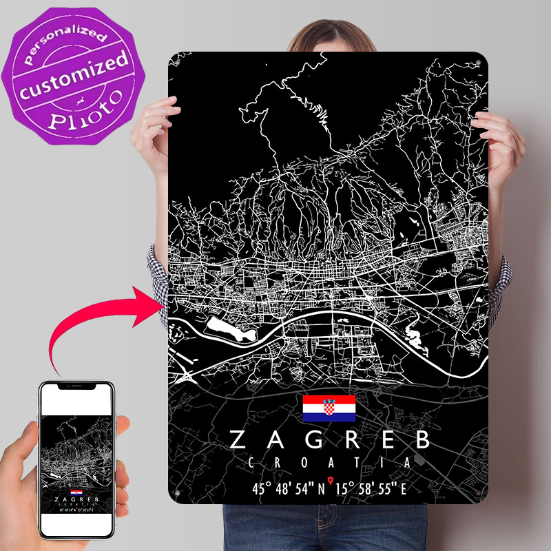 ZAGREB MAP CROATIA Poster Retr - 3D Printing Zagreb review and price
